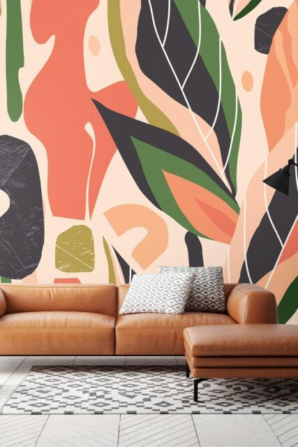 Origin Murals Abstract Leaf Shapes Wall Mural in Orange - Size: W350 cm x H280 cm - image 1