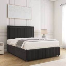 "BSSPOKE Sophia Divan Bed Plush Velvet 24""Headboard 2Drawers Same Side Mattress in Black - Size: Small Double" - thumbnail 3