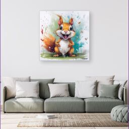 Warren Reed - Designer Happy Splashart Squirrel Canvas - Size: w40 inch x h40 inch - thumbnail 1