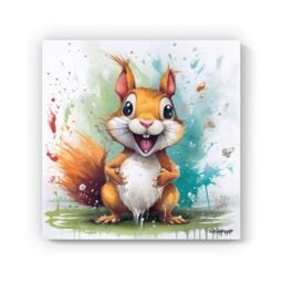 Warren Reed - Designer Happy Splashart Squirrel Canvas - Size: w40 inch x h40 inch - thumbnail 2