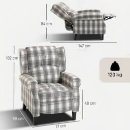HOMCOM Recliner Chair for Living Room Wingback Chair with Padded Armrest in Grey - thumbnail 3