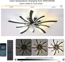Garwarm Modern Dimmable Black LED Ceiling Fan with Lights - thumbnail 3