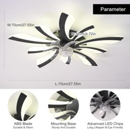 Garwarm Modern Dimmable Black LED Ceiling Fan with Lights - thumbnail 2