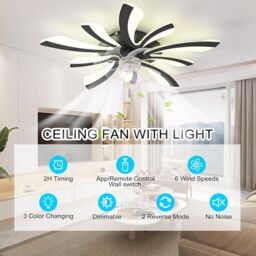 Garwarm Modern Dimmable Black LED Ceiling Fan with Lights - thumbnail 4