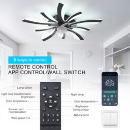 Garwarm Modern Dimmable Black LED Ceiling Fan with Lights - thumbnail 6