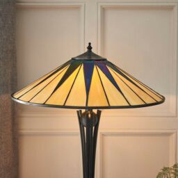 Loops Tiffany Glass Table Lamp Light Black Iridescent & Rich Cream Round Shade i00184 - thumbnail 4
