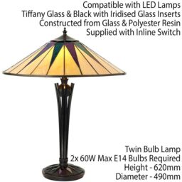 Loops Tiffany Glass Table Lamp Light Black Iridescent & Rich Cream Round Shade i00184 - thumbnail 2