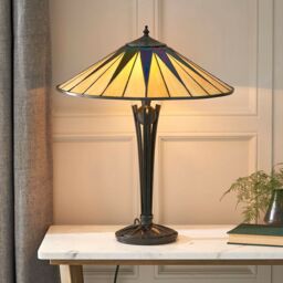 Loops Tiffany Glass Table Lamp Light Black Iridescent & Rich Cream Round Shade i00184 - thumbnail 3