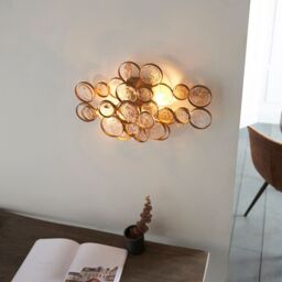 Loops Antique Gold Wall Light & Ornate Amber Glass Detailing - Twin Bulb LED Sonce in Clear - thumbnail 3