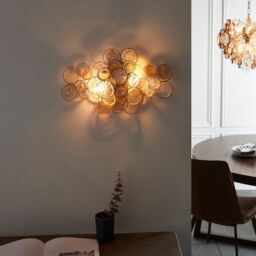 Loops Antique Gold Wall Light & Ornate Amber Glass Detailing - Twin Bulb LED Sonce in Clear - thumbnail 4