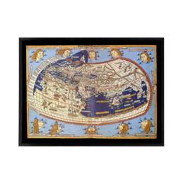 "Artery8 World Map 1482 Ptolemy 2nd Century Framed Canvas Wall Art Print - Size: W12"" x H16""" - thumbnail 1
