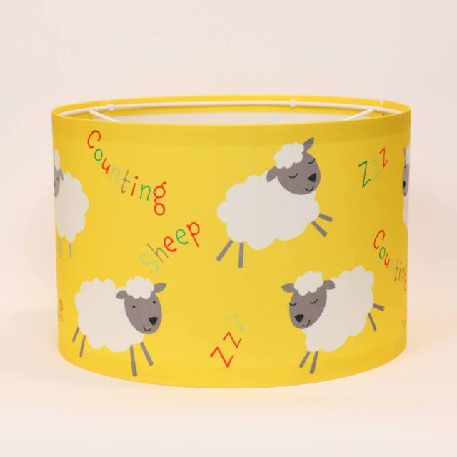 Happy Linen Company Farm Friends Counting Sheep Pendant Drum Fabric Lampshade in Yellow - Size: 18 cm diameter x 21 cm high - image 1