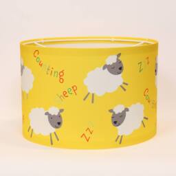Happy Linen Company Farm Friends Counting Sheep Pendant Drum Fabric Lampshade in Yellow - Size: 18 cm diameter x 21 cm high