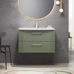 Balterley Wall Hung 2 Drawers Vanity Unit - Curved Basin 800mm, Satin Green - thumbnail 2