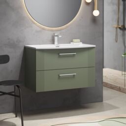 Balterley Wall Hung 2 Drawers Vanity Unit - Curved Basin 800mm, Satin Green - thumbnail 4
