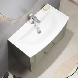 Balterley Wall Hung 2 Drawers Vanity Unit - Curved Basin 800mm, Satin Green - thumbnail 3