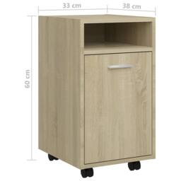 Berkfield Home Side Cabinet with Wheels Sonoma Oak 33x38x60 cm Engineered Wood in Light Oak - Size: 33 x 38 x 60 cm - thumbnail 8