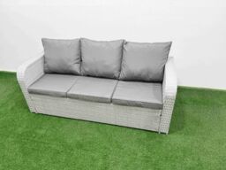 Fimous PE Rattan Garden Furniture Set Reclining Chair Sofa Lounge Sofa Set Rectangular Coffee Table Light Grey - thumbnail 4