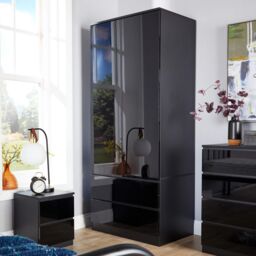 Home Source Wardrobe 2 Door 2 Drawer Storage Cabinet Modern Home Bedroom Unit in Black - thumbnail 1