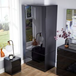 Home Source Wardrobe 2 Door 2 Drawer Storage Cabinet Modern Home Bedroom Unit in Black - thumbnail 2