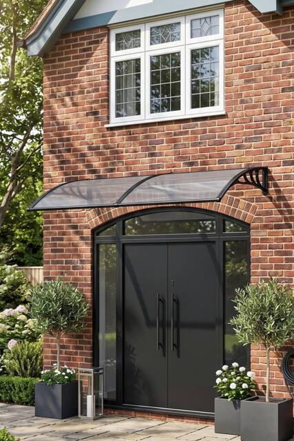 Garden Sanctuary Outdoor Door Canopy Window Awning with Drainage Channel in Grey - image 1