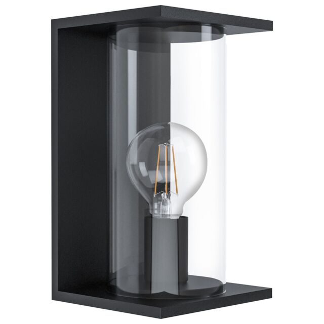Loops IP54 Outdoor Wall Light Black Round Glass Lantern 1x 40W E27 Bulb Porch Lamp - image 1