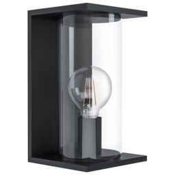 Loops IP54 Outdoor Wall Light Black Round Glass Lantern 1x 40W E27 Bulb Porch Lamp
