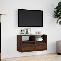 Berkfield Home TV Wall Cabinets with LED Lights 2 pcs Brown Oak 41x31x45 cm - Size: 41 x 31 x 45 cm - thumbnail 4
