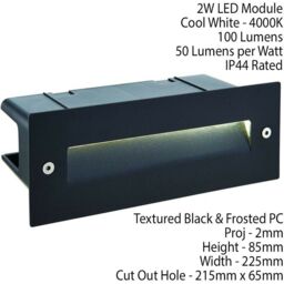 Loops IP44 LED Full Brick Light Textured Black & Angled Down Guide 2W Cool White - thumbnail 2