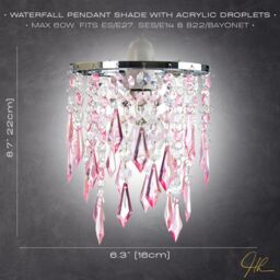 Happy Homewares Modern Waterfall Design Pendant Shade with Acrylic Droplets & Beads in Pink - thumbnail 4