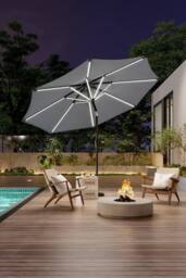 Garden Sanctuary 3m Solar Powered LED Outdoor Patio Umbrella in Light Grey - thumbnail 1