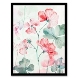 "Artery8 Red Pastel Geranium Flowers Modern Watercolour Framed Art Print in Pink - Size: W12"" x H16""" - thumbnail 1