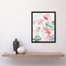 "Artery8 Red Pastel Geranium Flowers Modern Watercolour Framed Art Print in Pink - Size: W12"" x H16""" - thumbnail 4