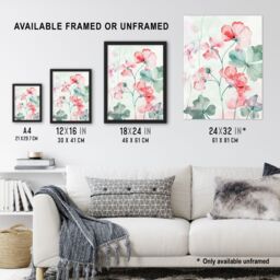 "Artery8 Red Pastel Geranium Flowers Modern Watercolour Framed Art Print in Pink - Size: W12"" x H16""" - thumbnail 3