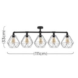 ValueLights Luiggi Black 5 Way Bar Ceiling Light With Grey Wire Pendant Shade - thumbnail 5