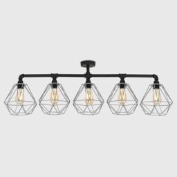 ValueLights Luiggi Black 5 Way Bar Ceiling Light With Grey Wire Pendant Shade - thumbnail 2