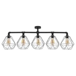 ValueLights Luiggi Black 5 Way Bar Ceiling Light With Grey Wire Pendant Shade