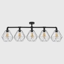 ValueLights Luiggi Black 5 Way Bar Ceiling Light With Grey Wire Pendant Shade - thumbnail 4