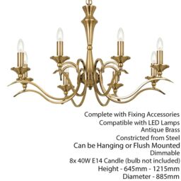 Loops Hanging Flush Ceiling Pendant 8 Light ANTIQUE BRASS Chandelier Lamp Bulb Holder in Metallics - thumbnail 2