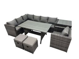 Fimous Outdoor PE Rattan Sofa Set with with Chair 2 Small Stool Side Table in Dark Grey - thumbnail 1