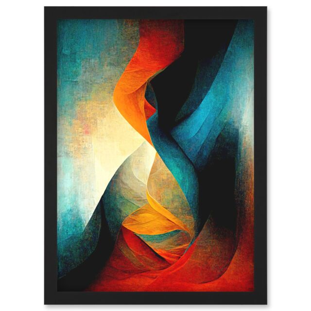 Artery8 Abstract Modern Painting Red Blue Orange Framed Wall Art Print A4 in Black - image 1