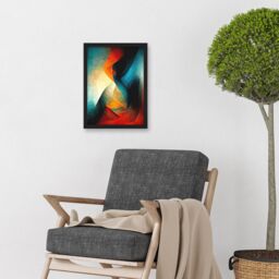 Artery8 Abstract Modern Painting Red Blue Orange Framed Wall Art Print A4 in Black - thumbnail 2