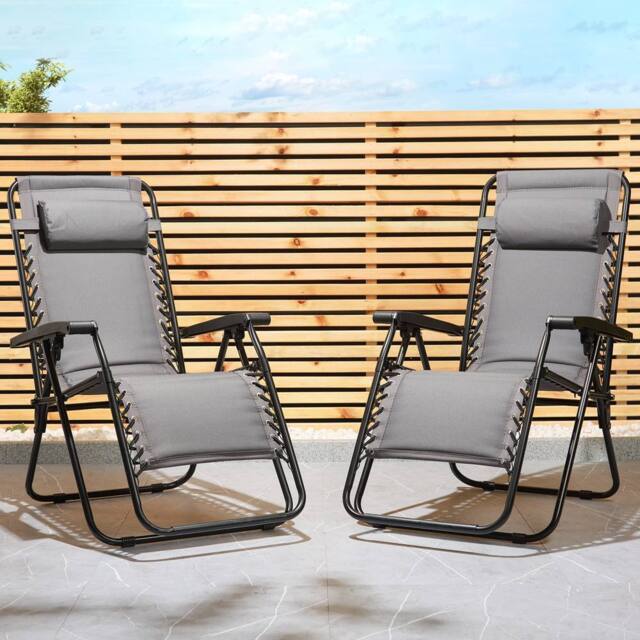 VonHaus Verona Set of 2 Padded Folding Zero Gravity Chairs for Garden in Dark Grey - Size: 2 Pack - image 1