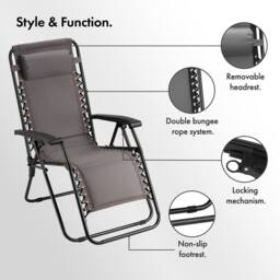 VonHaus Verona Set of 2 Padded Folding Zero Gravity Chairs for Garden in Dark Grey - Size: 2 Pack - thumbnail 8