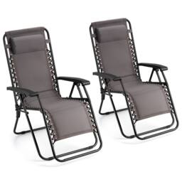 VonHaus Verona Set of 2 Padded Folding Zero Gravity Chairs for Garden in Dark Grey - Size: 2 Pack - thumbnail 2