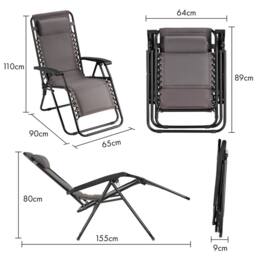 VonHaus Verona Set of 2 Padded Folding Zero Gravity Chairs for Garden in Dark Grey - Size: 2 Pack - thumbnail 9