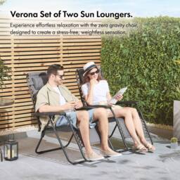 VonHaus Verona Set of 2 Padded Folding Zero Gravity Chairs for Garden in Dark Grey - Size: 2 Pack - thumbnail 3