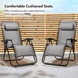 VonHaus Verona Set of 2 Padded Folding Zero Gravity Chairs for Garden in Dark Grey - Size: 2 Pack - thumbnail 4