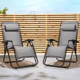 VonHaus Verona Set of 2 Padded Folding Zero Gravity Chairs for Garden in Dark Grey - Size: 2 Pack