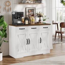 Kelvenix Sideboard Kitchen Cabinet with 3 Drawers in White - Size: 0.6m2 - thumbnail 5